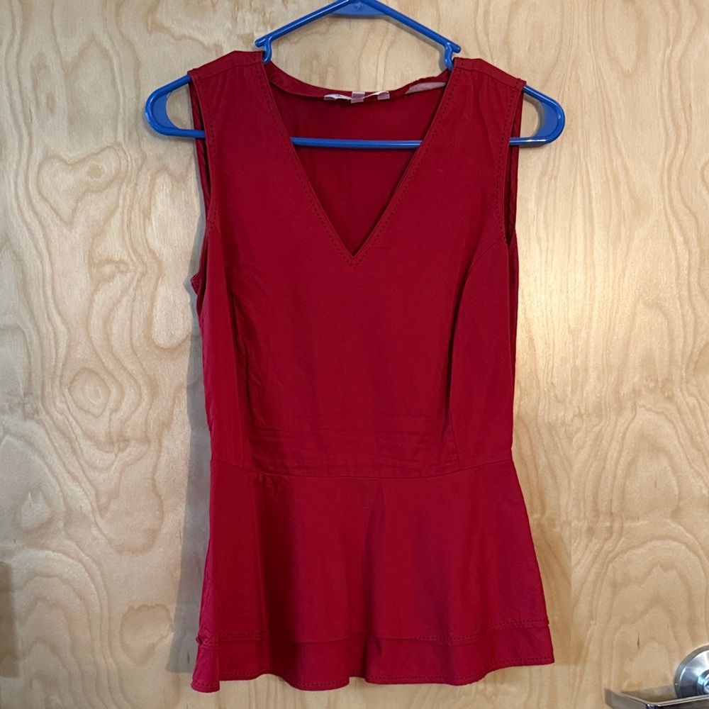 Brooks Brothers Sleeveless Red Peplum Blouse